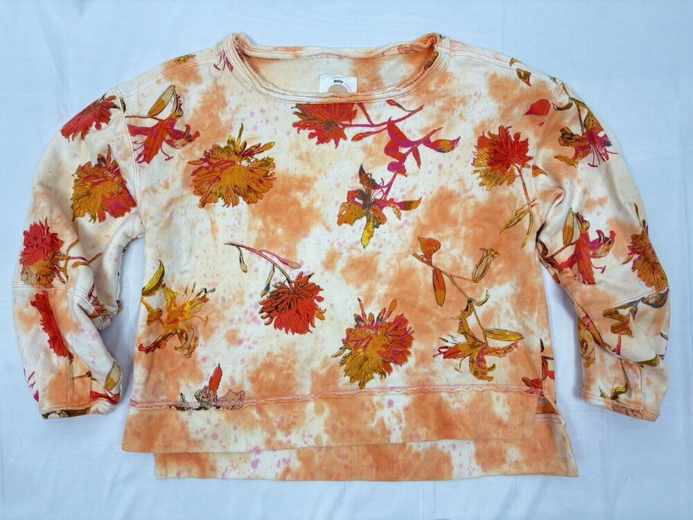 Anthropologie Daily Practice Orange Floral Sweatshirt Crew Neck Long Sleeve XS